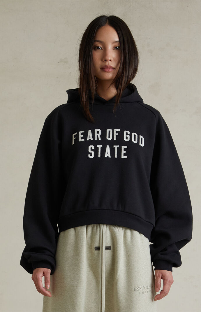 Fear of God ESSENTIALS Women's Jet Black Raglan Cropped Hoodie