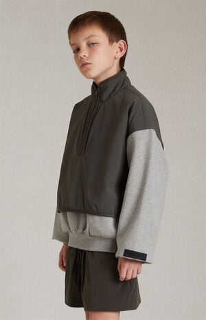 Kids Dark Heather Oatmeal Ink Nylon Fleece Mock Neck Sweatshirt image number 3