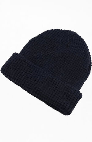 New Balance Black Knit Waffle Cuffed Beanie image number 2