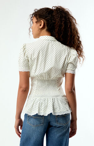 Polka Dot Cinched Button Up Shirt image number 4