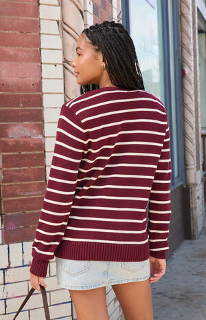 Burgundy Thin Stripe Crew Neck Sweater image number 3