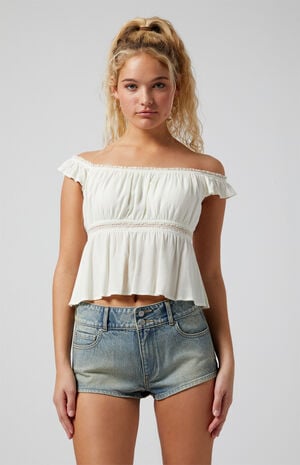 Stretch Medium Indigo Micro Denim Shorts
