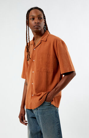 Orange Suede Tencel Camp Shirt image number 2