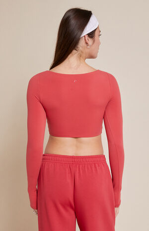 Active Red Twist Front Knotted Long Sleeve Top image number 4