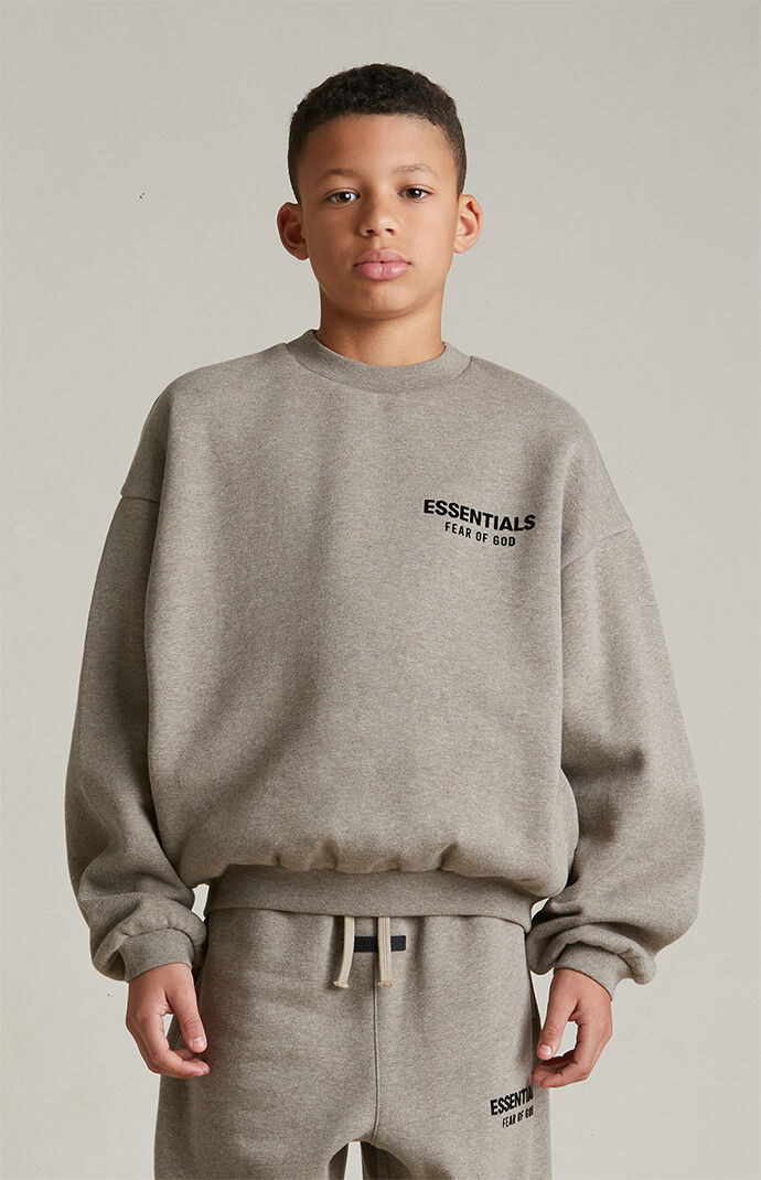 Fear of God Essentials Heather Gray Relaxed Fit Crewneck Cotton blend Jersey Sweatshirt 2 16 Years 6 7 Years