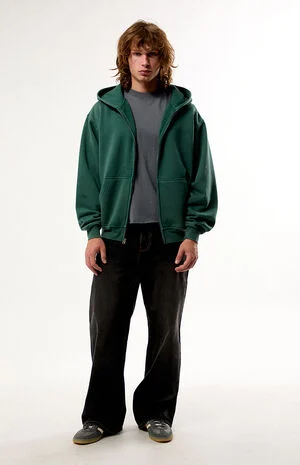 Green Snow Wash Full Zip Hoodie image number 5