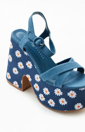 Women's Chunky Platform Denim Daisy Heels image number 6