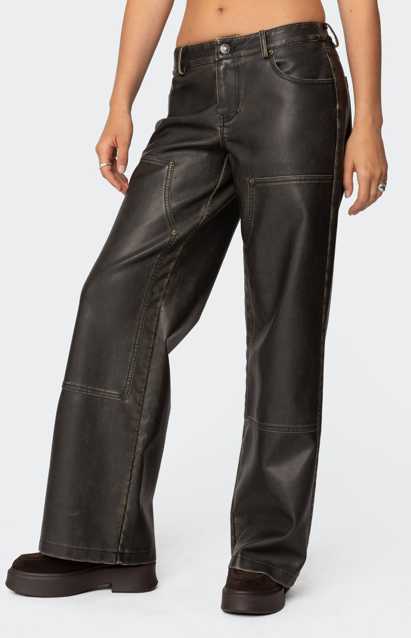 Edikted Vintage Washed Faux Leather Pants | Pacsun
