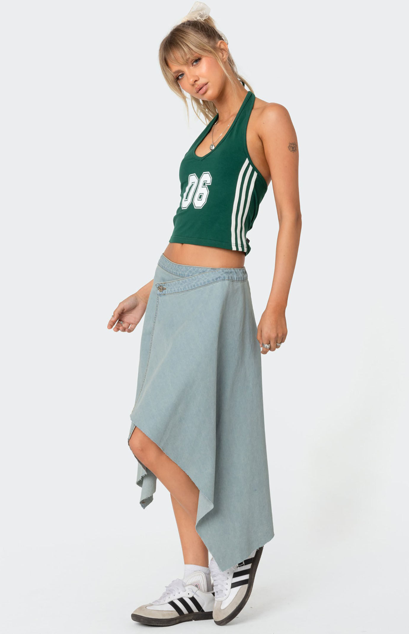Edikted Asymmetric Wrapped Denim Midi Skirt | PacSun