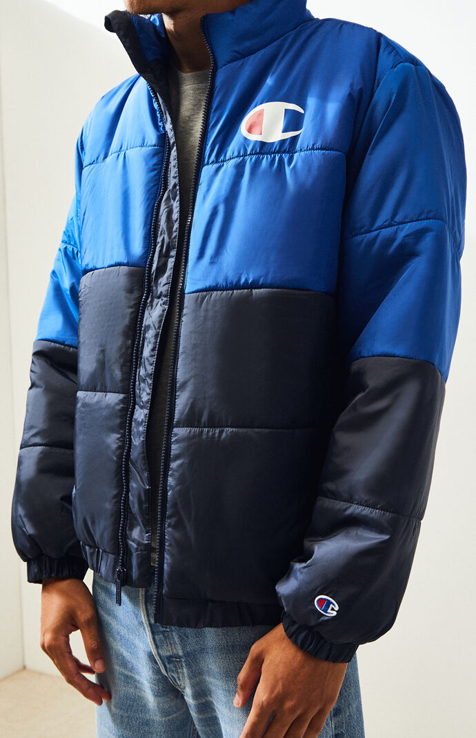 champion blue puffer jacket