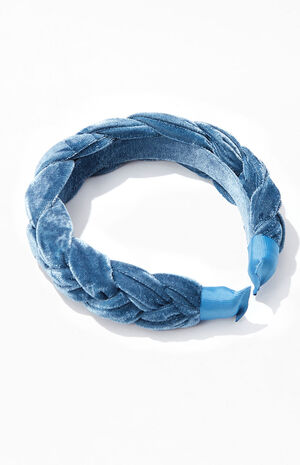 Blue Braided Velvet Headband image number 1