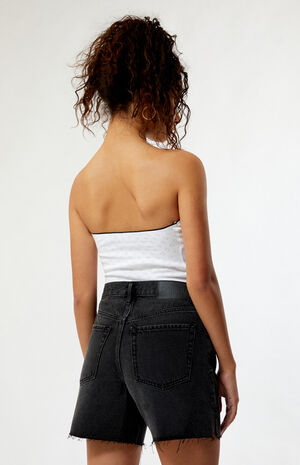 Eco Black High Waisted Raw Hem Relaxed Jorts Eco Black High Waisted Raw Hem Relaxed Jorts image number 4