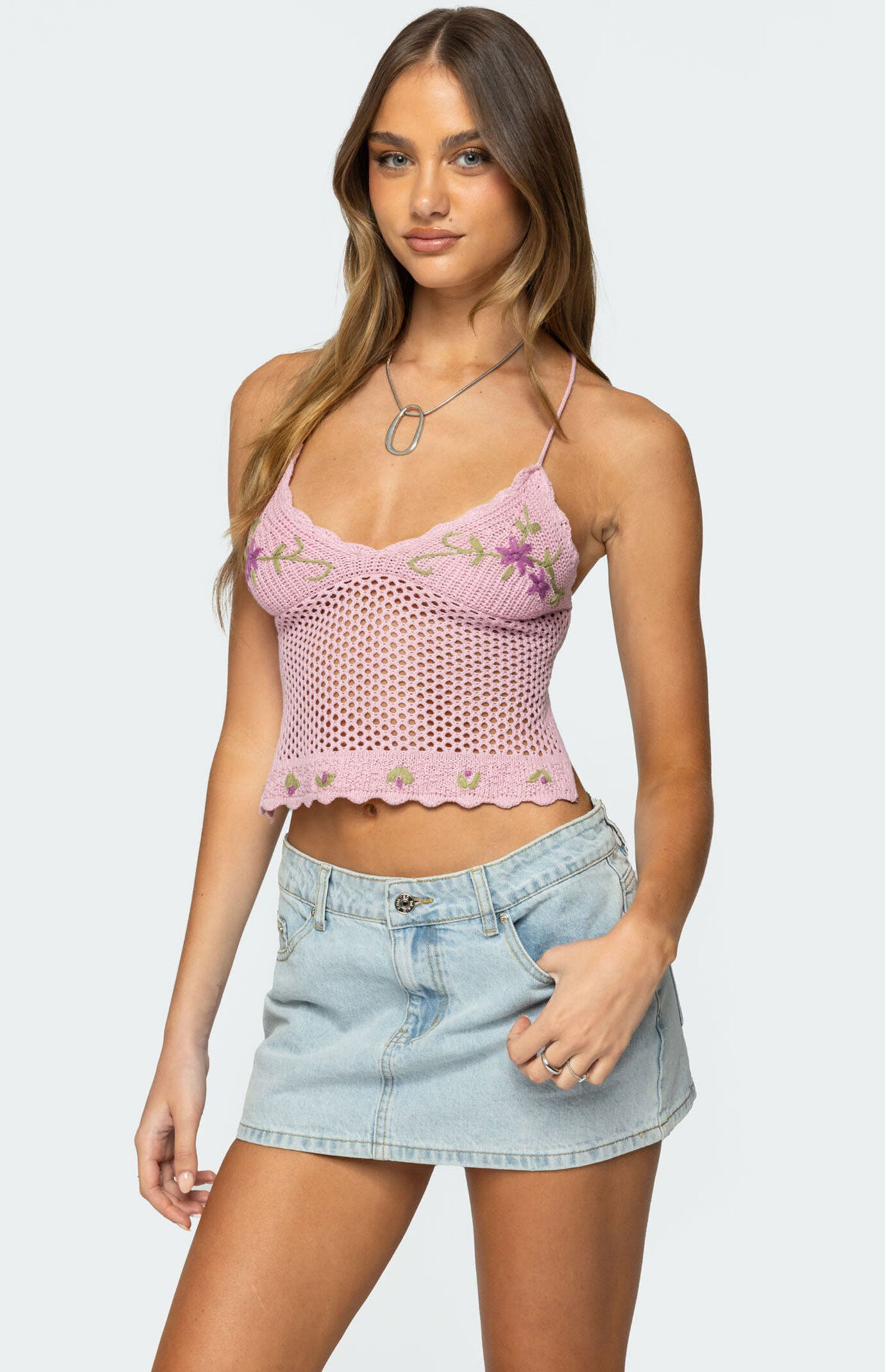 Edikted Quince Backless Embroidered Crochet Top