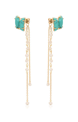 Turquoise Butterfly Pearl Chain Dangle Earrings image number 3
