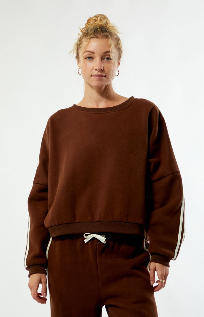 Rhythm Women's Brown Contrast Crew Neck Sweatshirt