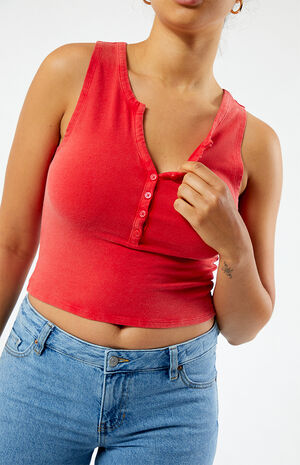 Vintage Wash Notched Button Tank Top image number 1