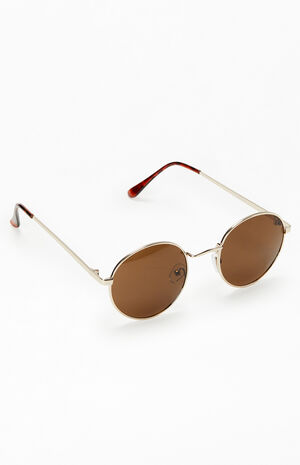 Brown Metal Round Sunglasses image number 1