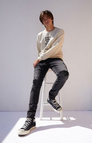 Black Biker Panel Stacked Skinny Jeans image number 6