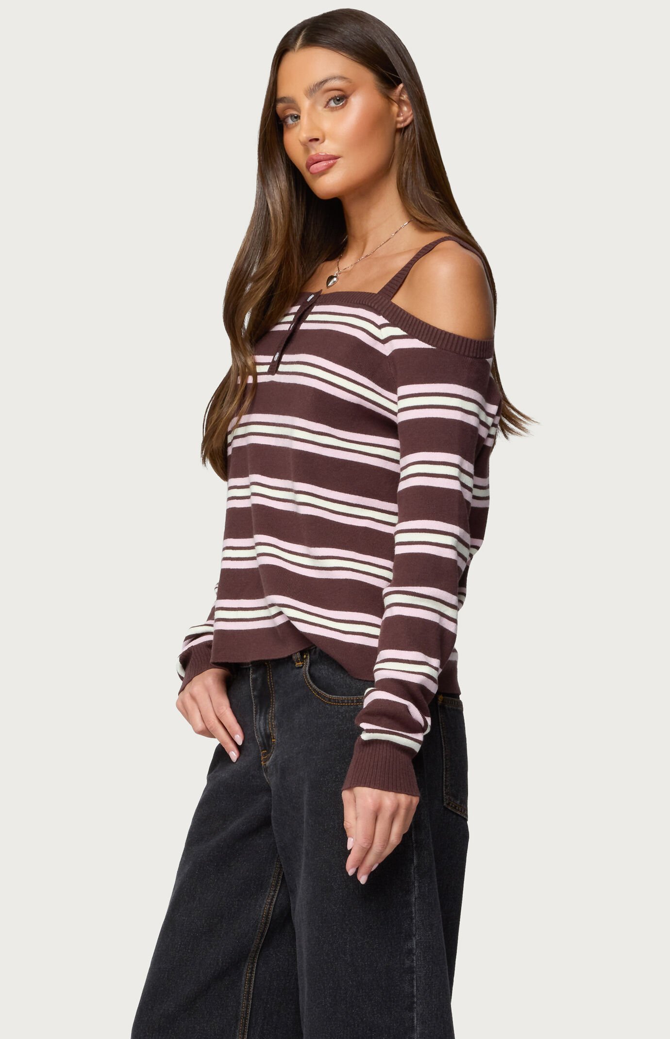 Edikted Shyla Off Shoulder Striped Knit Top