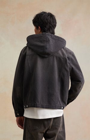 Black Wash Hooded Denim Jacket image number 3