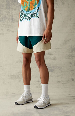 Nylon Green Colorblock Volley Shorts image number 4