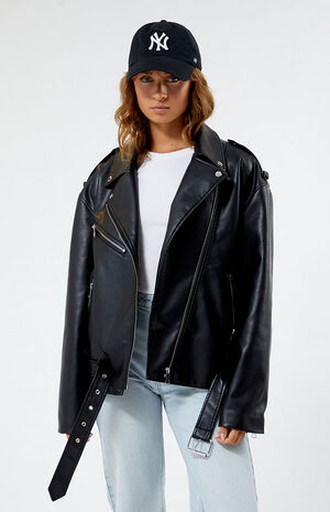 Faux Leather Oversized Moto Jacket