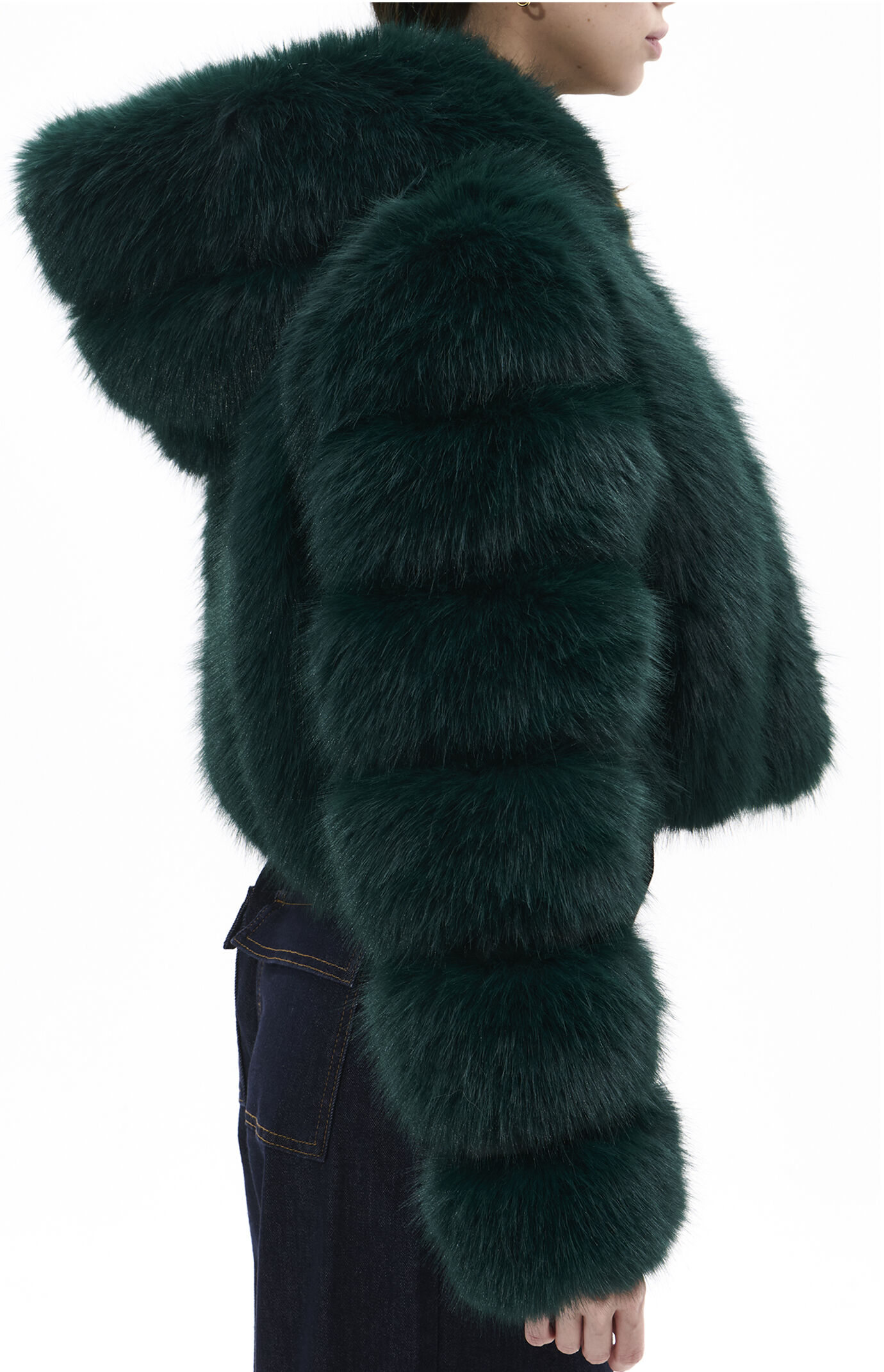 AZALEA WANG Jolene Emerald Hooded Faux Fur Coat