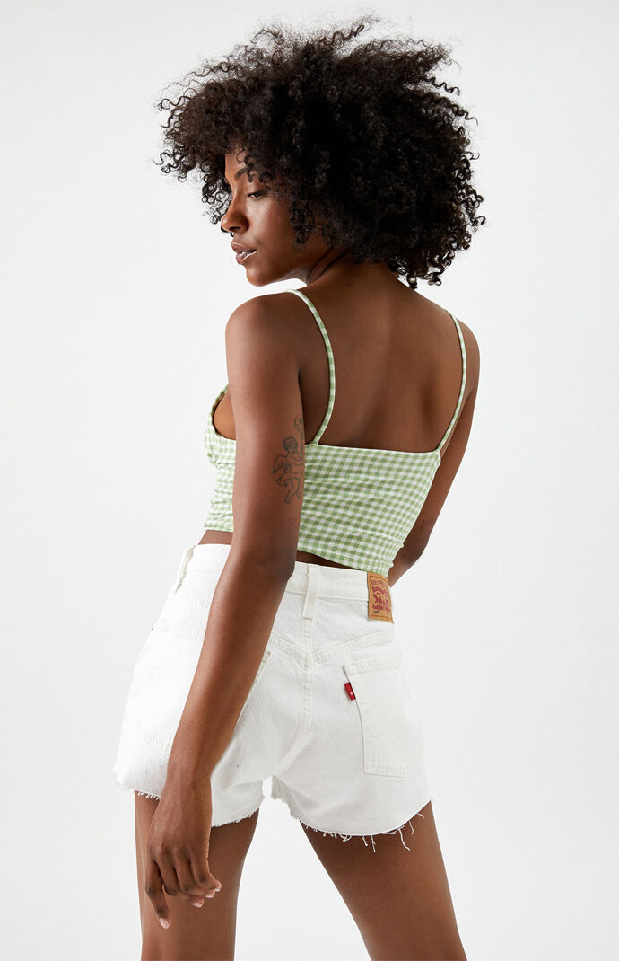 White 501 High Waisted Denim Shorts