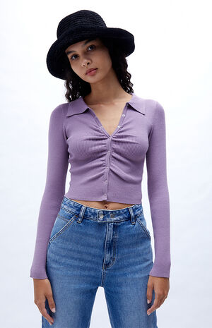 Shirred Polo Sweater image number 1