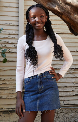 Pink Solid Long Sleeve Ribbed Top image number 1