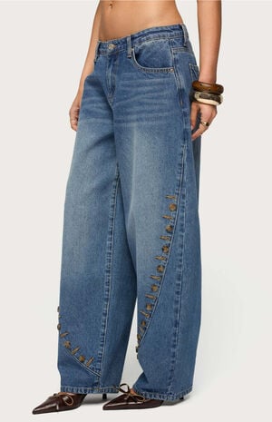 Button Stitch Low Rise Barrel Jeans image number 2