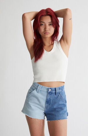 Two-Tone Utility Straight Leg Denim Shorts image number 2