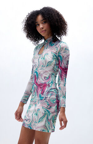 Another Girl Eco Mandarin Collar Swirl Mesh Mini Dress | PacSun