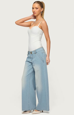Petite Cory Striped Low Rise Baggy Jeans image number 4
