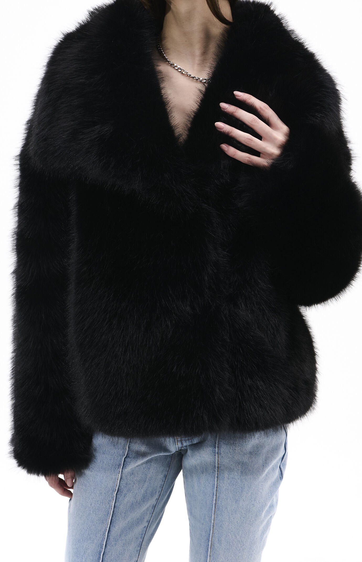 AZALEA WANG Regina Midnight Black Faux Fur Coat