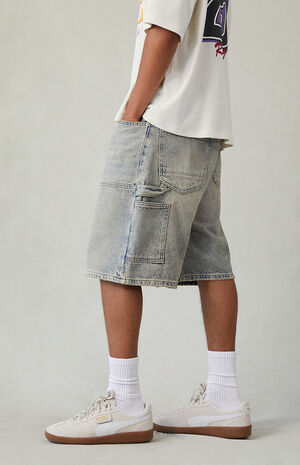 Light Blue Tint Baggy Denim Carpenter Shorts image number 4