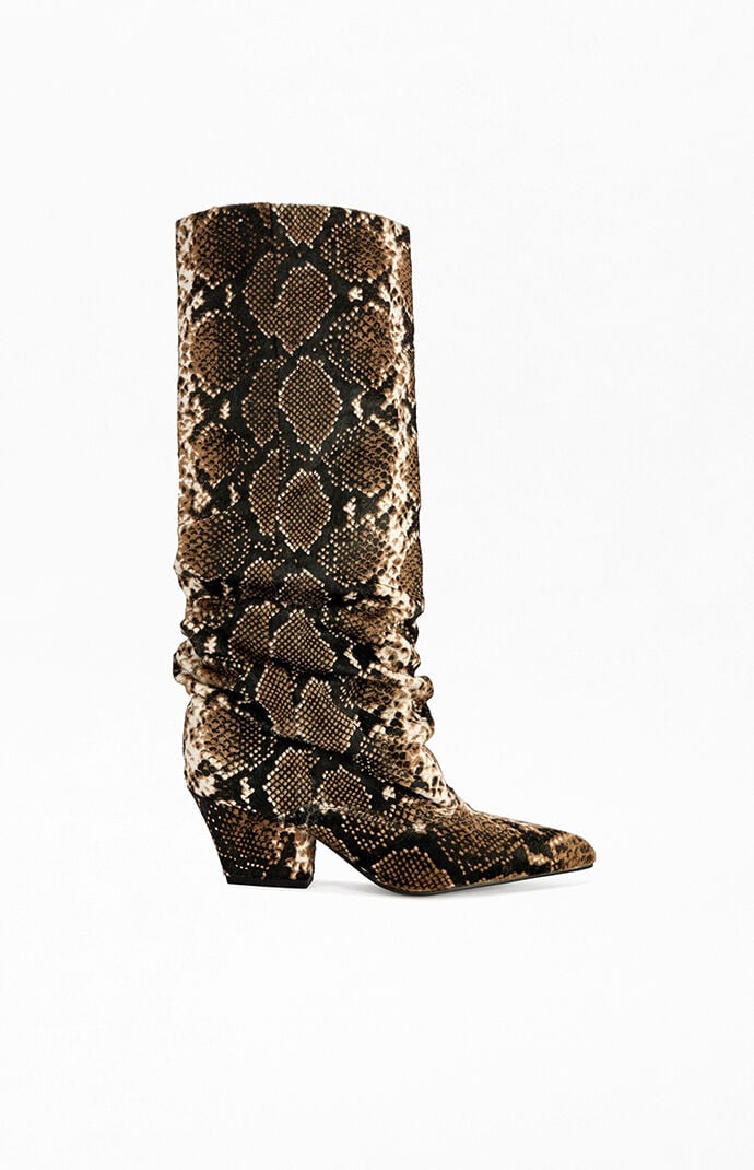 AZALEA WANG Women's Francoise Snake Leather Block Boots