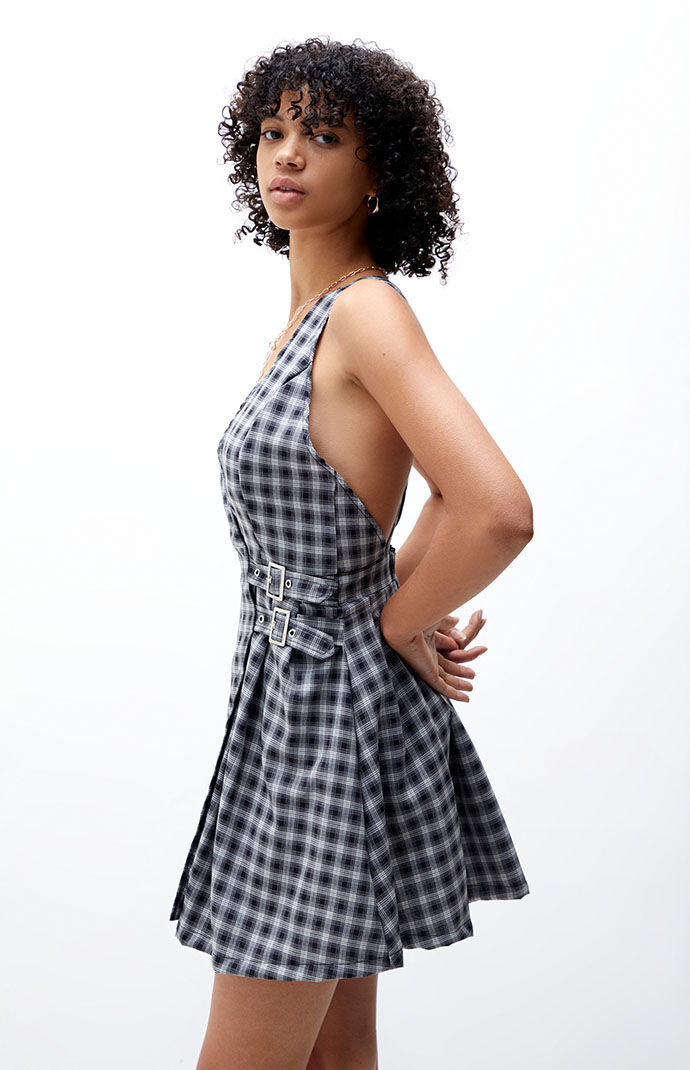 Daisy Street Plaid Buckle Mini Dress PacSun