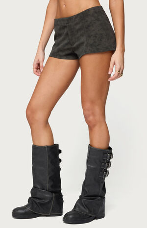 Taia Distressed Faux Leather Micro Shorts image number 2