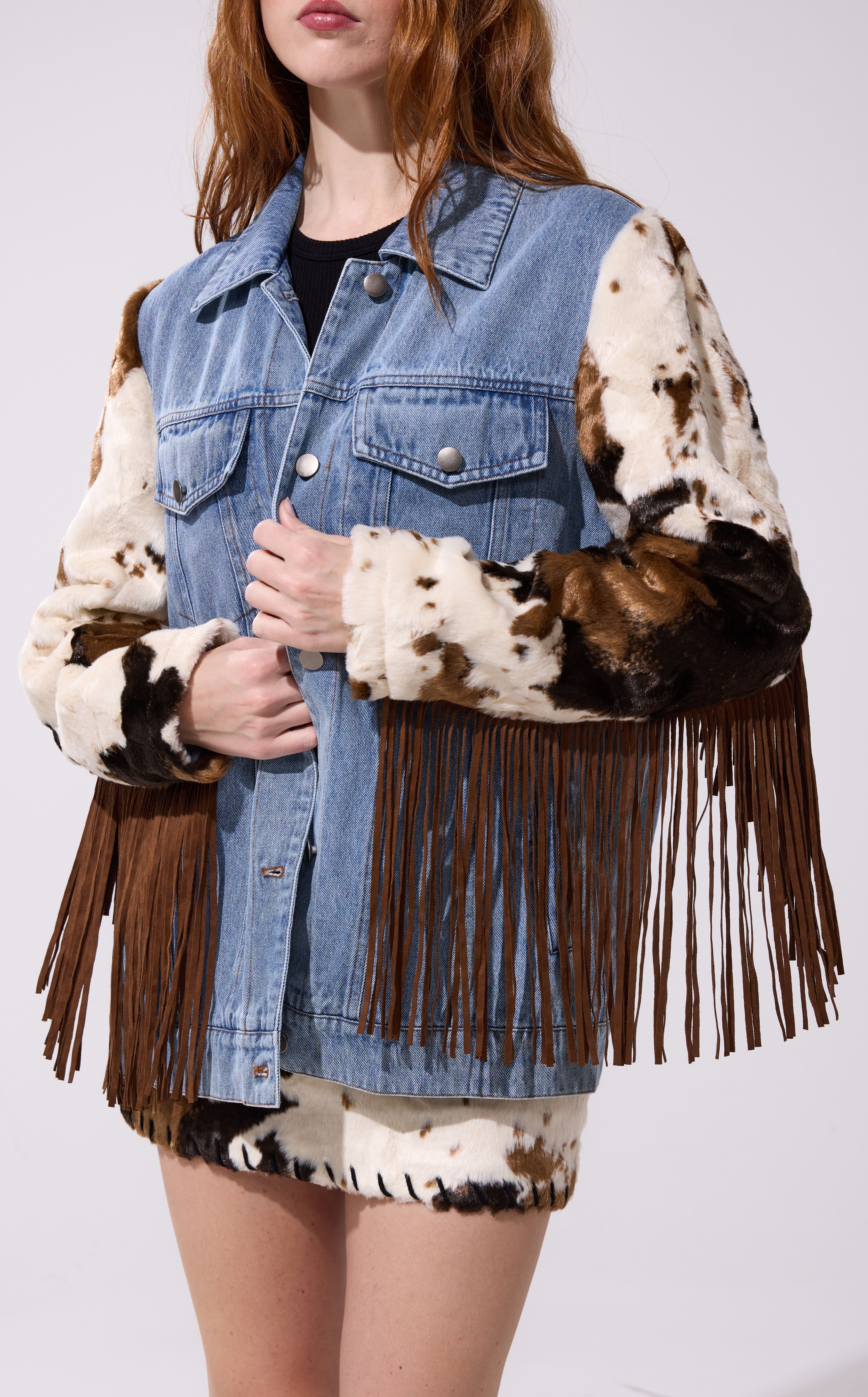 AZALEA WANG Lila Western Fringe Denim Jacket