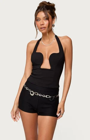 Stassy Abstract Cutout Halter Top image number 1