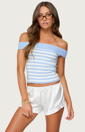 Deni Off Shoulder Striped Knit Top image number 1