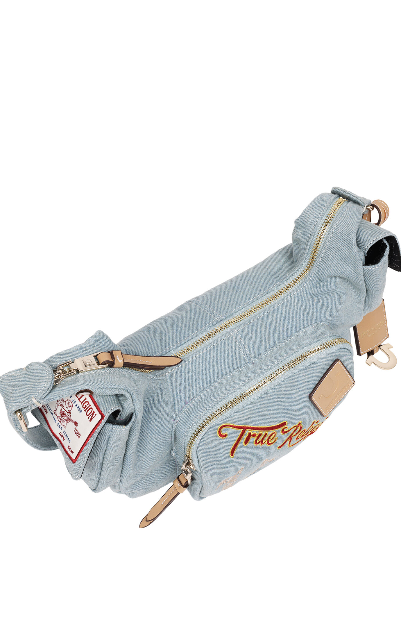 True Religion Multi Patch Denim Hobo Shoulder Bag