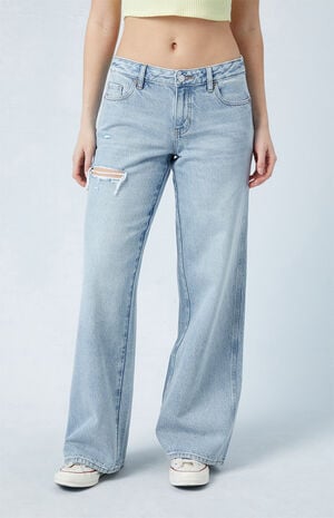 Eco Light Indigo Ripped Low Rise Baggy Jeans