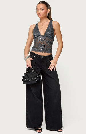 Isabela Sequin Sheer Lace Tank Top image number 5