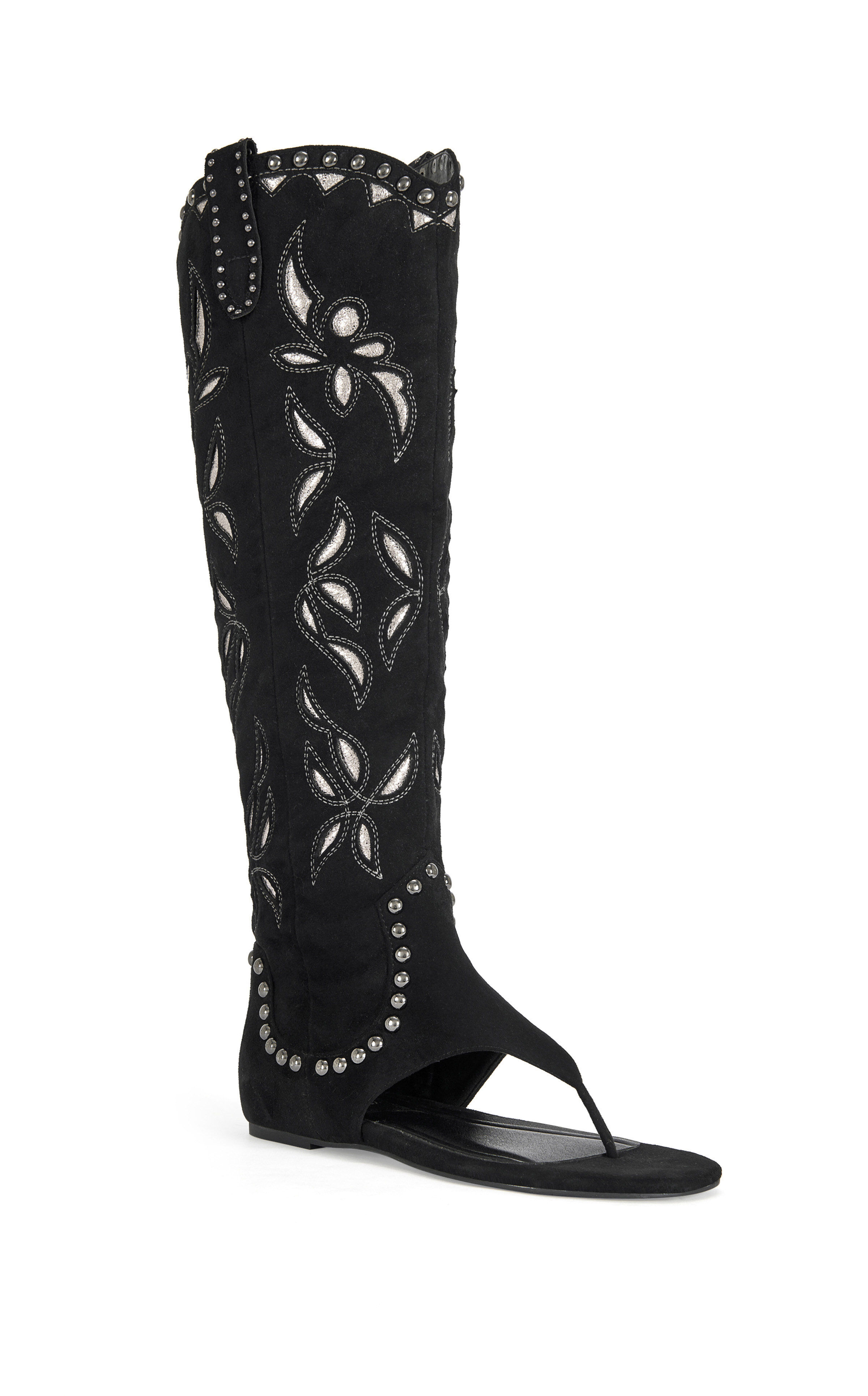 AZALEA WANG Women's Chandana Black Faux Suede Western Sandals