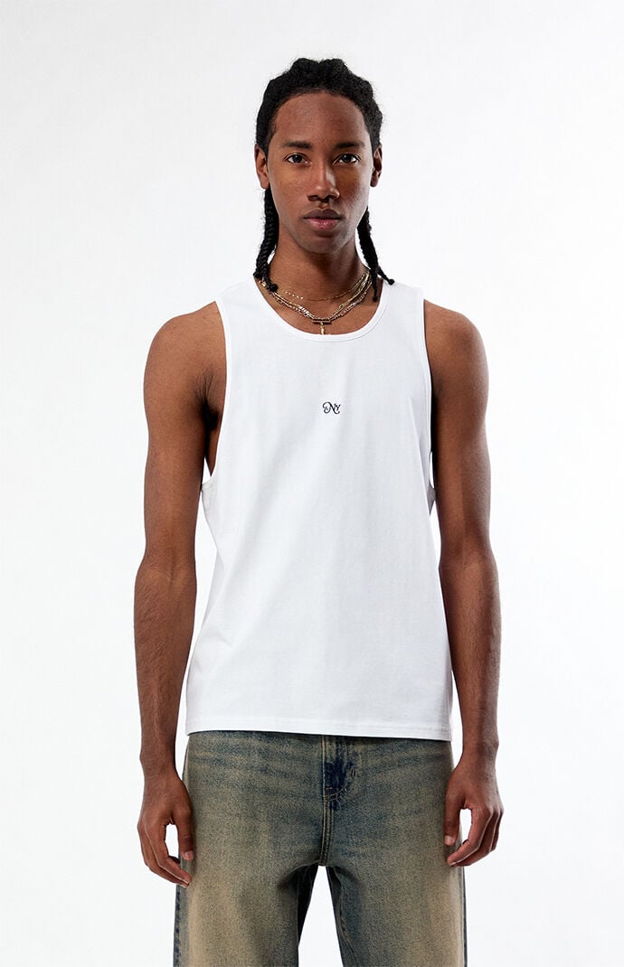 Pacsun NY Script Embroidered Ribbed MuscleÂ TankÂ Top