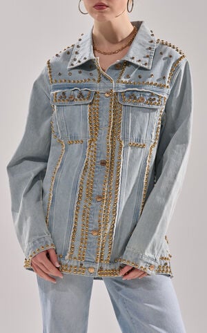 Sable Studded Longline Oversized Denim Jacket image number 4