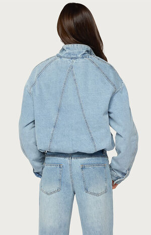Jaysi High Neck Denim Bomber Jacket image number 3