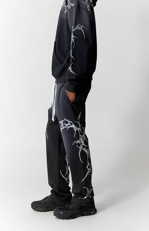 Washed Black Graphic Fleece Straight Leg Sweatpants image number 3